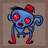 Pixelated blue monkey with red eyes and bow, standing on brown background next to 'MONKEY BUSINESS' text.