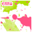 Pixelated green and pink map with 'ENHA' text in top-left corner, featuring animated red symbols changing across frames.
