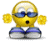 Yellow cartoon character with blue sunglasses and purple-blue shorts, holding yellow flower-like objects in both hands