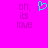 A bright pink background with pixelated text and a cyan heart symbol in the center.