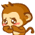 Pixelated monkey with brown fur and pink cheeks in a repeated , hands covering mouth, eyes shifting between open and closed states