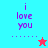 Pixelated text 'i love you' in purple on cyan and red backgrounds with a star icon, transitioning from red to light blue.