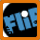 Pixelated blue text 'AIM' on black background with white highlight, framed by orange border.