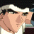 Pixelated anime-style character face with headband and white shirt on left, black background with silver text "Anime IM" and signature on right in a 2x1 contact sheet layout.