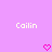 Pixelated text 'Cailin' appears twice on a solid light purple background with two pink heart symbols below.