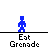 Blue pixelated figure holding a green object, standing on gray background with 'Eat Grenade' text below.