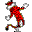 Pixelated character in red and white outfit performing dynamic poses across with visible motion transitions