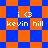 Pixelated icon with orange and blue checkered background, displaying 'i <3 kevin hill' text in white on four repeated sections.
