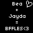 Static pixel art displays 'Bea + Jayda = BFFLES<3' with a heart symbol above 'Bea' on a black background.
