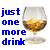 Static pixelated buddy icon featuring blue text and a brown liquid-filled glass on a light background.