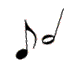 Four black musical eighth notes with gray stems and pink pixel artifacts on a light gray background, arranged in horizontal sequence.