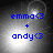 Blue text 'emma<3 + andy<3' on a grayscale gradient background with subtle light effects.