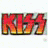 Red gradient 'KISS' text with yellow base on white background; dark-haired figure in black outfit holding glowing object with red 'PAUL' text below.