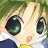 A pixelated anime-style character with green hair and large green eyes on the left, next to a black background with white text "Anime IM" and a stylized signature on the right.