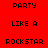 Red background with black pixelated text arranged in a , displaying 'PARTY', 'LIKE A', and 'ROCKSTAR' in various positions across three