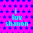 Static image with repeating text and star pattern on bright pink background.