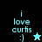 A split-screen animated icon with cyan text 'i love curts :)' on black and teal backgrounds, featuring a cyan star and black star that alternate between frames.