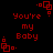 Red pixelated text 'You're my Baby' on black background with red square-cornered decorative elements in four corners.
