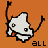 A 3x3 contact sheet of pixel art frames showing a white cartoon character with black limbs and red mouth against an orange background, each frame containing different text to form the phrase "all we are is dust in the wind".