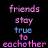 A static image displays the phrase 'friends stay true to eachother' in purple text with a single word changing color across three variations.