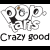 Animated icon with 'pop cars' text and 'Crazy good' phrase, showing color changes in the word 'good'.