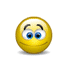 Yellow circular emoji face with blue eyes and raised eyebrows, holding a red heart or displaying 'I LOVE YOU' text