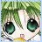 A pixelated close-up of a character's face with large green eyes, white fur, and a yellow nose against a green background.