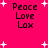 Bright pink background with white starbursts and black text reading Peace Love Lox arranged in four identical quadrants.