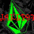 Green and red pixelated text overlays on a dark background with a colorful abstract pattern below.