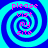 Four identical spiral patterns with cyan and blue hues, each containing pink text reading 'please visit my site' in a pixelated font.