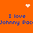 Orange background with blue text reading "I love Johnny Pac" repeated twice, white pixelated heart and starburst symbols, and a white pixelated dot cluster in the center.