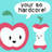 Pixelated apple character with heart-shaped core and speech bubble containing unreadable text, next to a sliced apple stem.