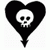 Black heart-shaped icon with white skull in center, pixelated style on transparent background.