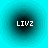 Four identical circular icons with cyan-to-black radial gradients display 'LIVZ' text in white pixelated font against a black center.