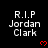 Black background displays white text 'R.I.P Jordan Clark' with red pixelated hearts below each instance, arranged in a pattern