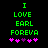 Green pixelated text reads "I LOVE EARL FOREVA" above five pink and purple heart symbols on a black background.