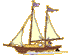 Four identical pixelated sailboats with brown hulls, two masts, cream sails, and purple flags on a gray background.