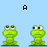 Pixelated green frog with large eyes sits on a grassy patch against light blue background, text above reads 'A LITTE' and below 'AWKWARD'.