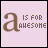 A 3x3 contact sheet of animated frames showing a pixelated 'a' character with changing text on light pink backgrounds, each frame displaying different misspellings of "awesome" or similar words.
