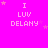 A bright pink background displays repeated 'I LUV DELANY' text with varying star positions across a