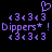 Pixelated purple text and symbols on black background with heart symbol above.