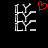 Two identical pixelated white tree-like structures on black background with red heart symbol above left structure.