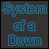 A contact sheet of 10 animated frames showing text-based icons for System of a Down and Mezmerize, with varying color schemes and animation effects on dark backgrounds.
