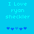 Pixelated blue background with light blue text reading "I Love ryan checkler" and five small heart symbols below, two versions of the same design side-by-side.