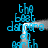 Blue text spelling 'the beat dancers of north' repeats in a mirrored pattern around a central gray bridge on black background.
