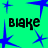 Green background with blue starbursts and repeated black text 'віаке' in pixelated font, partially obscured by gray rectangle.