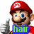 Pixelated character with red cap, blue shirt, and brown mustache holding a gray object; green text 'hair' on blue background.