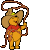 Pixelated cartoon bear in cowboy hat and red scarf holding a lasso, shown in two sequential poses with lasso loop position changing.