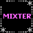 Pixelated pink text "MIXTER" appears four times within a white dotted frame on black background, with star-like symbols at corners and midpoints.