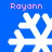 Four white snowflake icons arranged in a on blue background with pink "Rayann" text above and below each icon